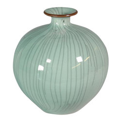 Belle & June - Crackle Celadon Pomegranate Vase with Brown Lip - Vases