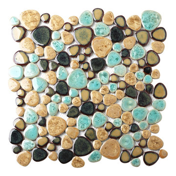 Porcelain Pebbles Beautiful Fambe Turquoise Beige Mosaic Tiles TSTGPT005