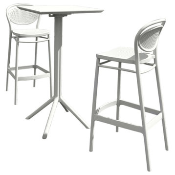 Sky Marcel Square Bar Set With 2 Barstools White