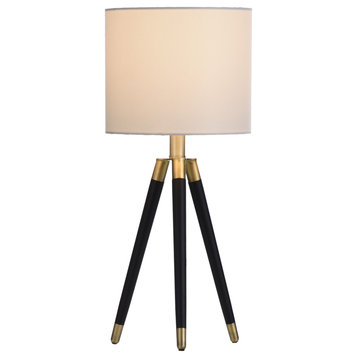 Iggy - Black, Gold Tripod Table Lamp - White Hardback Fabric Shade