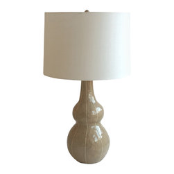 Kri Kri Studios - Tall Gourde Lamp With Large Drum Shade, Taupe - Table Lamps