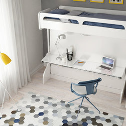 Castello - Twin Over Full Wall Bunk Bed with Table - Kids Desks And Desk Sets