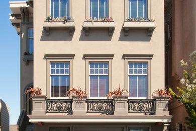 Example of a mid-sized classic brown three-story apartment exterior design in San Francisco