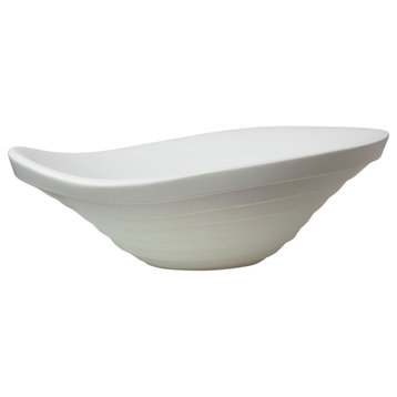 Elegant Ceramic White Swoop Bowl Centerpiece Oval Terrace Ribbed Modern