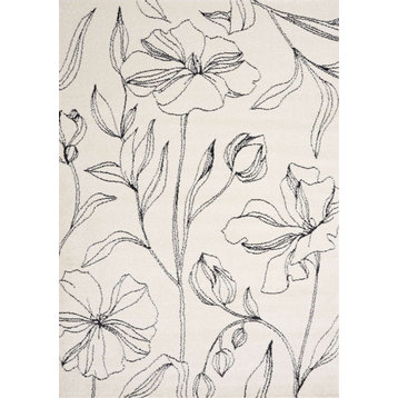 Sutton Collection Cream Gray Simple Flowers Area Rug, 7'10"x10'10"
