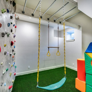 ボイシの中サイズのエクレクティックスタイルのおしゃれなクライミングウォール (白い壁、カーペット敷き、緑の床) の写真