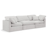 Meridian Furniture - Indulge Upholstered Modular Sofa, Cream, 3-Piece: 1 Armless Chair, 2 Corner Chair, Down Stuffed Velvet - Experience ultimate comfort and style with our cream velvet Indulge Sofa. The luxurious velvet will elevate the aesthetic of any room. This sofa provides ample space for you to relax while its modular build offers the option of unlimited configurations. Whether you're looking to add a stylish element to your living room or a comfortable seating option to your bedroom, this sofa is the perfect choice.