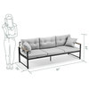 Modern Patio Sofa, Metal Frame With Cushioned Seat & Throw Pillows, Light Gray