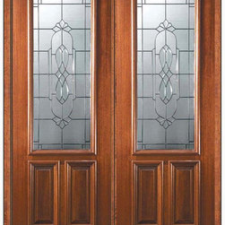 Prehung Double Door 96 Wood Mahogany Kensington 2/3 Lite Glass - Front Doors