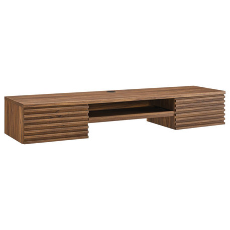 Render Wall Mount Wood Office Desk, Walnut