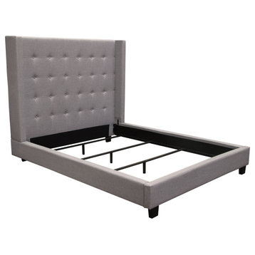 Madison Ave Tufted Wing Queen Bed in Light Grey Button Tufted Fabric