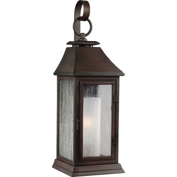 Shepherd 1-Light Outdoor Sconce 16", Heritage Copper, Clear Seeded
