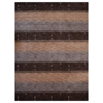 Hand Knotted Loom Wool Area Rug Contemporary Brown Beige