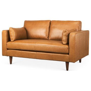 Elton 65Lx37.8Wx34.6H Tan Leather Love Seat Sofa