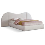 Meridian Furniture - Everest Upholstered Bed, White, King, Linen Textured Fabric - Awaken to the promise of a blissful slumber with the Everest Linen Fabric Bed, a luxurious haven that seamlessly blends classic elegance with contemporary design. Crafted with a sumptuous, rich white linen fabric, this bed beckons you to sink into its cloud-like embrace, inviting peaceful nights and rejuvenating mornings. Its gently curved headboard transcends mere aesthetics, offering unparalleled flexibility to suit your preferences and space. Removable side panels grant you the freedom to choose between a classic silhouette for a more open, airy feel for a spacious ambiance, or an expanded option that adds a more dramatic focal point to your room. Whether you favor a cozy nook or a bright and breezy retreat, this bed effortlessly adapts to your vision.