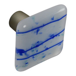 CKP - Art Glass Knob, Blue Confetti, Dull Brushed Nickel Base - Cabinet And Drawer Knobs