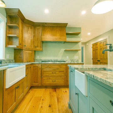 Rustic Red Oak Plank Flooring, Kitchen with Island