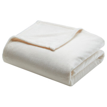 Madison Park MicroLight Blanket With 1" Self Hem, Ivory, King