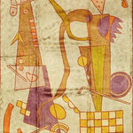 Kashmir Designs - Kandinsky Tapestry 3ftx5ftt Airplane Light Blue Wall Hanging Rug Carpet Art Silk - This modern accent wall art / tapestry / rug is hand embroidered by the finest artisans and design inspired by the works of Wassily Kandinsky. These wall art / tapestry / rugs can be used to decorate the walls of your homes or to spice up the decor.
