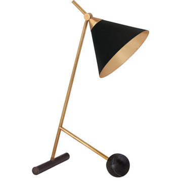 Cleo Table Lamp, 1-Light, Bronze, Antique Burnished Brass, Black Shade, 18.75"H