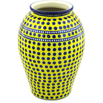 Polish Pottery 12" Stoneware Vase Hand-Decorated Design