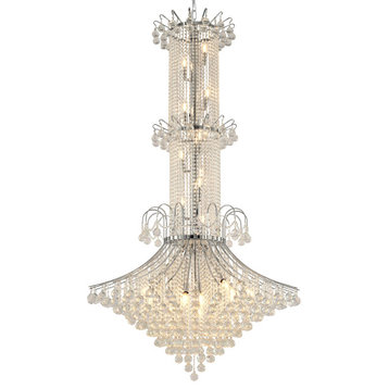 20-Light 44" Chrome Metal Chandelier With Crystals