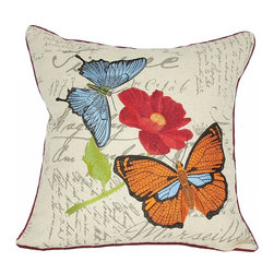 Xia Home Fashions - Papillon Embroidery Pillow, Butterfly on Poppy - Decorative Pillows