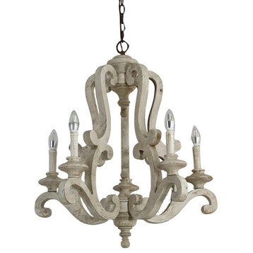 5 - Light Candle Style Empire chandelier with Wood Accents