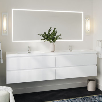 Beacon Bath Vanity, High Gloss White, 84", Double Sink, Wall Mount