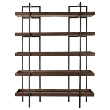Benzara BM209257 Bookcase with 5 Fixed Wooden Shelves & Metal Frame, Brown/Black