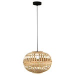 EGLO - Armsfield 1-Light Oval Pendant, Brown, Brown Wood Shade - Add warmth to your living areas with the Amsfield pendant by Eglo. This pendant features an oval shaped light wood shade surrounding a single bulb. The design of this shade means the light offers a stunning effect when lit and would make a striking addition to any room. Suspended on a black cable that is fully adjustable for various hanging positions.