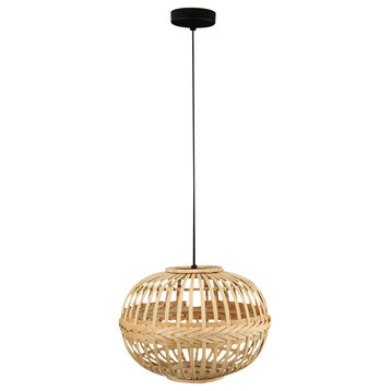 Armsfield 1-Light Oval Pendant, Brown, Brown Wood Shade
