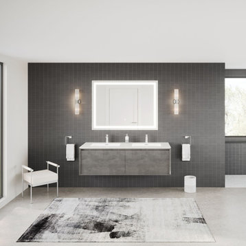 The Calder Bathroom Vanity, Gray, 60", Double Sink, Wall Mount