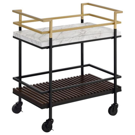 Bowery Hill 2-Tier Transitional Metal Serving Cart in Multi-Color