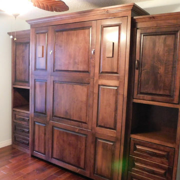 Traditional Queen Murphy Wall Bed with Hidden Desk with Center Panel of Bed Face