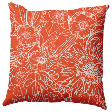 20" x 20" Zentangle Decorative Indoor Pillow, Bright Orange