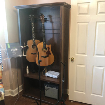 Custom Red Mahogany Maple Guitar Cabinet with Adjustable Hangers & Shelving