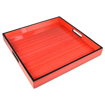 Lacquer Square Tray, Red Tulipwood with Black Trim