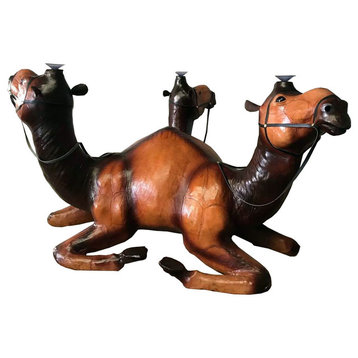 Three Camels  Sculpture Coffee Table  Leather Covered Paper Mache