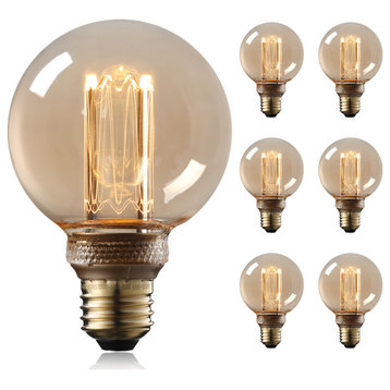 6Pack Dimmable G25 LED Light Bulb, Amber Glass, E26 Base Vintage Edison Bulb