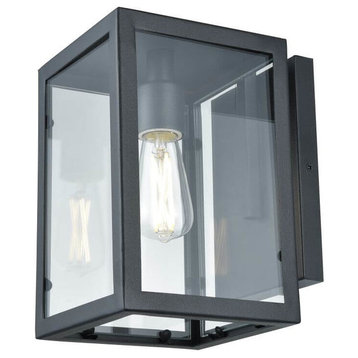 Baker Street 1-Light Outdoor Wall Sconce, Black With Clear Glass