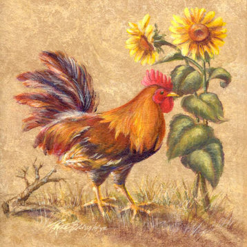 Tile Mural Kitchen Backsplash Rooster, the Sunflowers by Rita Broughton