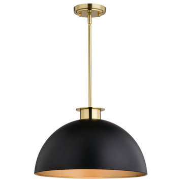 Devon 1L Matte Black and Gold Satin Brass Mid-Century Modern Pendant Light