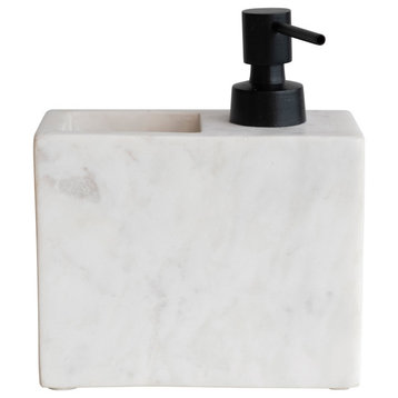 Modern Marble Soap Dispenser with Pump and Toothbrush Holder, White and Black