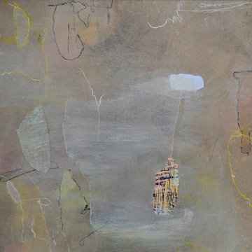 Small painting/assemblages, paper and paint on wood