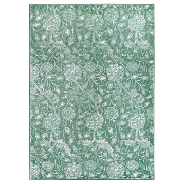 My Magic Carpet Washable Rug Kalini Floral Green, 5' X 7'