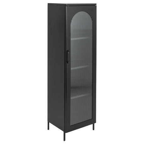 Accent Cabinet with 3 Adjustable Storage Shelves and Arched Glass Door, Black, 57"h