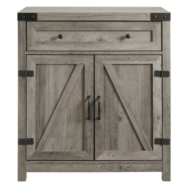 30" Farmhouse Barn Door Accent Cabinet, Gray Wash