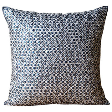 Blue Art Silk Throw Pillows 20"x20" Throw Pillow Cover, Dotted, Metal Daze