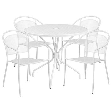 Flash Commercial 35.25" RD Patio Set/4 Back Chairs, White - CO-35RD-03CHR4-WH-GG